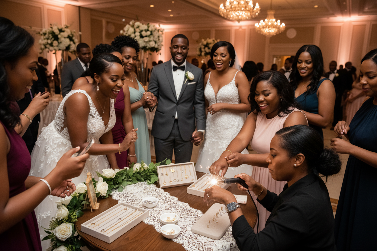 African American Wedding Guests Getting Permanent Jewelry